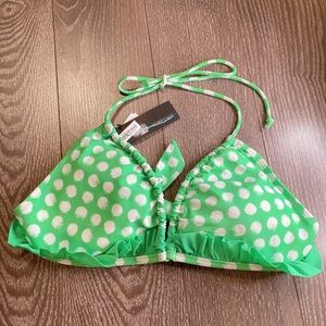 NWT Summer green ruffle polka dot swim top L